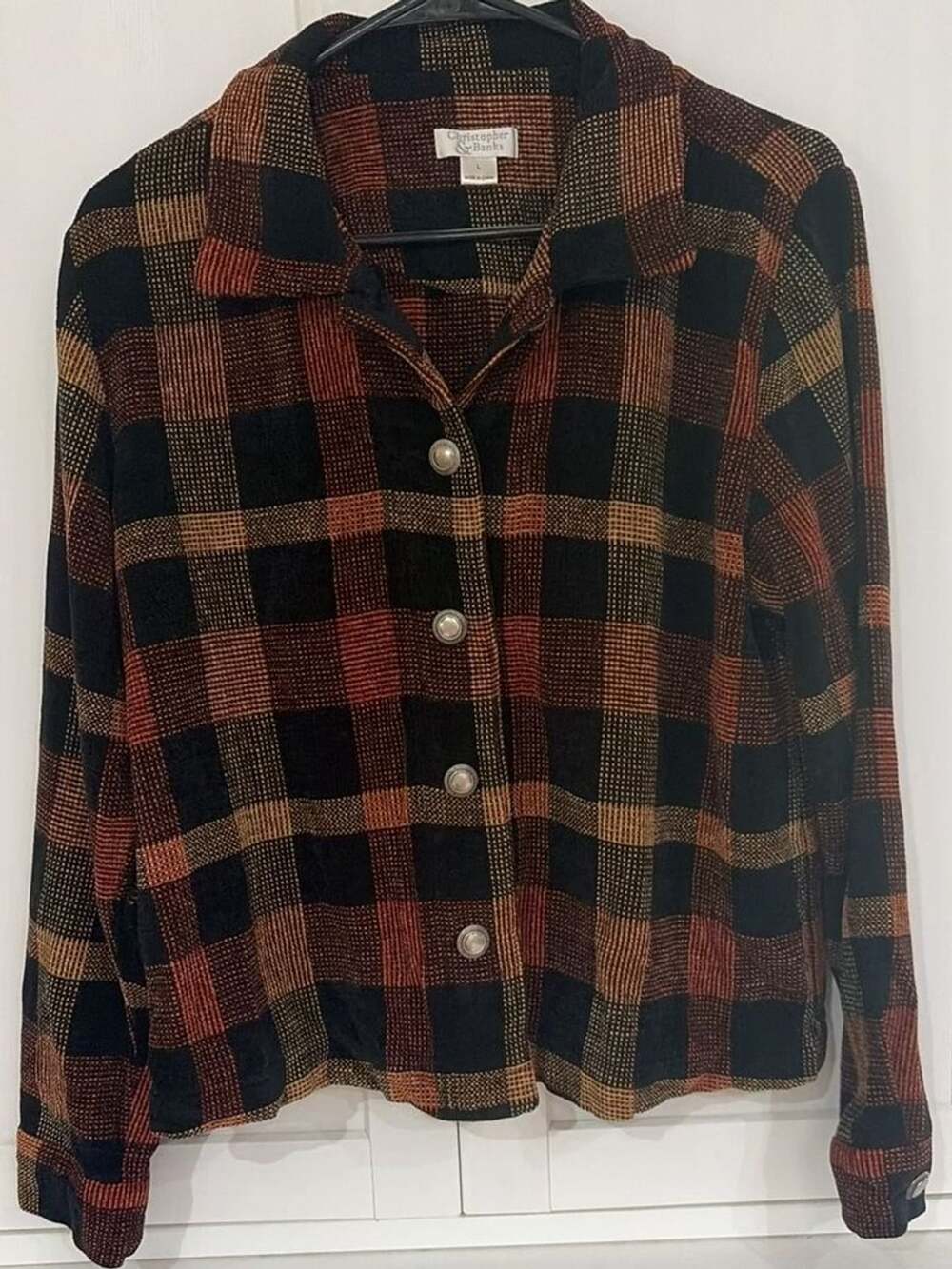 Christopher & Banks Women's Plaid Button-Front Jacket Size Large